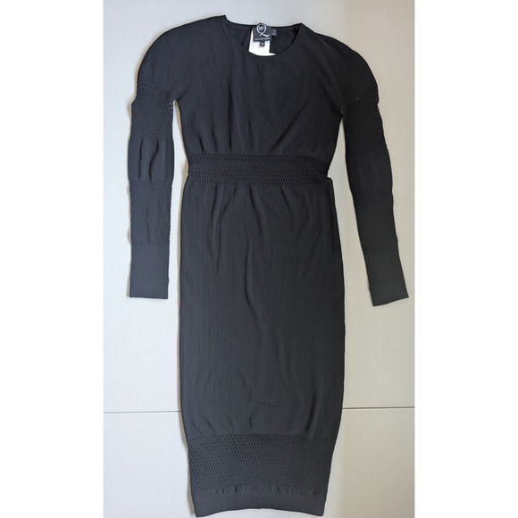 McQ BY ALEXANDER MCQUEEN Long-sleeve Mesh BODY-CON DRESS Sz XS/S Black #FC501 - Picture 3 of 13